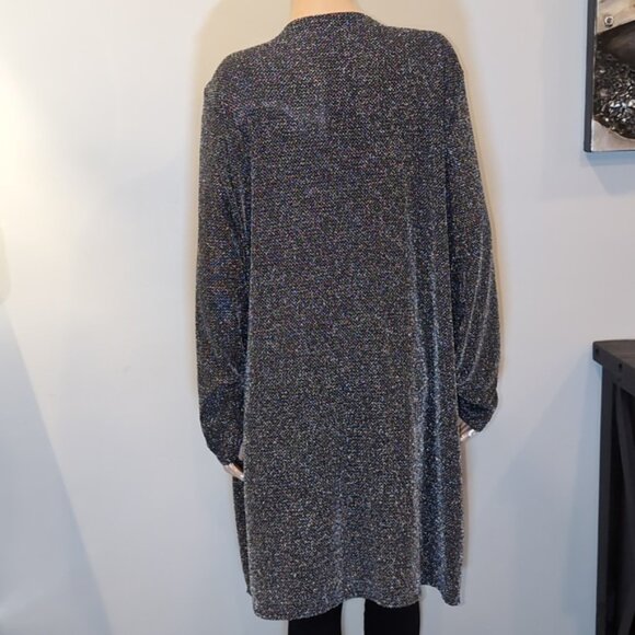 NEW Prospect Blvd Lurex Cardigan Metallic Side Slit Stretchy Open Front Evening - Picture 5 of 11
